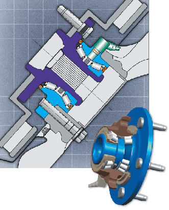 A cutaway and section view of a Timken wheel bearing.